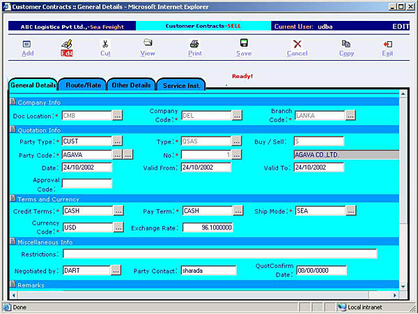 Sea - Customer, Carrier and Agent Contracts