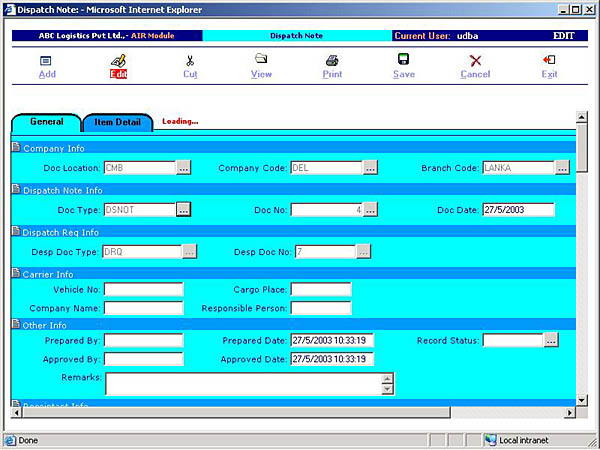 Stores - Dispatch Note